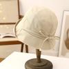 Sombrero de Mujer Estilo Coreano con Cordones Sombrero de Pescador Primavera y Verano Elegante Cúpula Rizada Parasol y Protección Solar Sombrero Tipo Cubo que Muestra un Rostro Pequeño