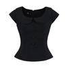 Estilo Puro Desejo Doce e Picante Blusa de Manga Curta com Gola Boneca Ajuste na Cintura Saia Elegante que Cobre o Quadril Anti-Exposição