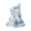 Vestido floral elegante femenino de un solo hombro con corte en la cintura, moda nueva 2026, transfronterizo europeo y americano INS