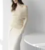 Cuello perezoso de una línea, Suéter de punto elegante y suave para mujer, Suéter para mujer, Top de hombros caídos con mezcla de lana para mujer