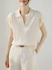 Blusa de Tricô com Gola Polo, Mangas Pequenas Levemente Franzidas, de Seda, Liocel e Papel, para Mulheres, Amarelo Tencel Liocel