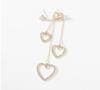 Moda coreana hueco diamante amor pedrería asimétricos aretes temperamento cadena corazón de durazno aretes largos con borla