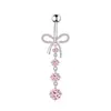 Anillo para el Ombligo Popular Transfronterizo Rosa Forma de Lazo Corazón Circonita Clavo para el Ombligo Set de Joyería para Piercing Corporal Venta al por Mayor