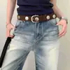 Cinto Studded Melard Brown de Alta Resistência para Mulheres, Estilo Punk em Camurça, Combinado com Jeans, Cinto Estreitador de Cintura