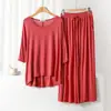 Conjunto de pijama modal feminino de verão fino solto com manga 3/4 casual plus size roupa externa conjunto de duas peças
