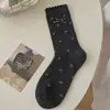 Calcetines de otoño e invierno estilo coreano hasta la pantorrilla para mujer, dulce lazo de encaje, tonos grises de alta gama, calcetines vintage florales apilados hasta la pantorrilla