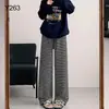 Calça de maternidade para outono, calça listrada de perna larga, moda gestante plus size, novo modelo 2026, calça longa casual não apertada