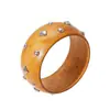 Pulsera de Madera con Remache en Forma de Diamante de Moda Estilo Étnico, Moderna y Versátil, Pulsera Simple y Elegante con un Toque de Lujo Ligero y de Alta Gama