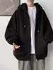 Sudadera cárdigan para hombre, sudadera con capucha de otoño, ropa de color liso, forrada de polar, con cremallera, corte holgado, camiseta deportiva para hombre de otoño e invierno