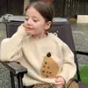 Suéter para Niñas Otoño e Invierno Forrado de Felpa Engrosado Tejido Elegante 2025 Más Vendido Estilo Coreano Suéter Cálido para Bebés Niñas