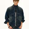 Chaqueta de Mezclilla Azul Lavada Desgastada Estilo Retro Americano de Peso Pesado para Hombre, Holgada, Cuello Redondo, Chaqueta Casual de Trabajo
