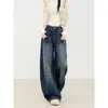 Jeans de Guadaña con Diseño Retro para Mujer, Tendencia Otoño e Invierno Versátiles Nuevos Holgados de Pierna Ancha Pantalones de Guadaña