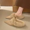 Pantuflas de Punta con Cabeza Peluda para Mujer 2026 Nuevo Estilo Invierno para Exteriores Slip-on Perezosas Pantuflas de Algodón Cálido con Felpa