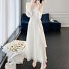 Stock Listo Bequeen [Danza del Cisne Blanco] Crepé Liso de Rayón Estilo Hada Elegante Cintura Manga Linterna Longitud