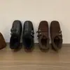 Zapatos Fuzzy Mary Jane Estilo Francés para Mujer, Nuevo Modelo Invierno 2025, Forrados de Felpa, Engrosados, Zapatos de Algodón Cálidos, Slip-On, Aumento Oculto de Tacón, Zapatos Individuales