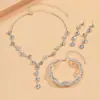 Colar Corrente de Garra Exquisita Full Diamond Transfronteiriço Europeu e Americano, Brincos de Luxo Leve, Conjunto de Três Peças com Pulseira, Gargantilha Gota d'Água, Acessórios de Noite