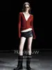 Yinhe STUDIO Suéter de Punto Angora Rojo de Dos Piezas para Viaje y Vacaciones Commute Francés Otoño/Invierno 2026 Suéter Casual de Capa Interior