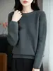Suéter de Punto Grueso de Algodón Puro de Cuello Redondo para Mujer, Camisa Base Raglán de Punto Trenzado, Nuevo Suéter Pulóver Holgado de Manga Larga