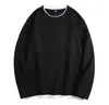Camiseta de Manga Larga Waffle Talla Grande para Hombre Otoño e Invierno Cuello Redondo Holgada Talla Grande Color Sólido Camiseta Base Suéter para Hombre