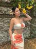 Nuevo Vestido Largo Sexy Floral sin Espalda Bikini de Dos Piezas Bandeau Floral Estampado Vietnamita de Nicho para Mujer
