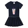Nova Roupa de Verão 2023 Estilo Coreano Moda Infantil Vestido de Manga Curta Algodão Roupa de Bebê Saia Plissada Estilo Ocidental Fina