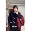 Abrigo de Lana Negro con Botones de Cuerno para Mujer, Otoño e Invierno 2026 Nuevo Estilo Hepburn Coreano Elegante Grueso Abrigo de Lana