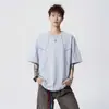 Camiseta de Verano Transpirable con Sensación de Hielo, de Sorona, Manga Corta para Hombre, Cuello Redondo, Corte Holgado, Diseño de Costura Visible a la Moda, Camiseta Casual de Media Manga