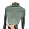 Camiseta Básica H685 con Cuello Alto y Forro de Felpa de Modal para Mujer, Elegante Top Espeso Cepillado de Cuello Medio de Manga Larga para Otoño e Invierno