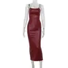 Aliexpress Vestido Suspensor Feminino Vinho Retrô Vestido Justo ao Corpo de Couro PU Vestido com Fenda de Temperamento