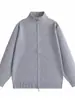 2026 Estilo Coreano Simple Casual Moda Color Sólido Cuello Alto Cardigan de Punto Estilo Primavera/Otoño Doble Cremallera Holgado Unisex