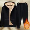 Conjunto deportivo casual de invierno para hombre transfronterizo, talla grande, conjunto de dos piezas con forro polar, chaqueta de borrego para hombre, conjunto cálido