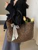 Bolsa de Palha Tecida Feminina Verão 2024 Nova Bolsa de Palha Tecida Casual para Férias na Praia Moda Simples Versátil Bolsa de Ombro para Praia
