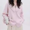 Cardigan de Tricô com Gola de Pelo Estilo Preguiçoso Peça Externa Feminina Outono Inverno Temperamento Fashion Versátil Gola Solta Manga Longa Suéter Tendência