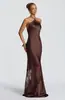 Vestido irregular plisado sin espalda de color liso, ajuste ceñido, estilo europeo y americano, de malla, nuevo para primavera-verano, transfronterizo, para mujer