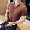 Camisa Polo de Punto Hueco de Lujo Ligero Europeo para Hombre de Edad Media y Joven Estilo Coreano Ligeramente Maduro Verano Solapa Manga Corta