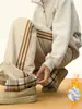 Pantalones Casuales de Raya Lateral Estilo Americano, Pantalones de Algodón para Hombres y Mujeres, Marca de Invierno de Moda, Forrados de Polar, Engrosados, Cálidos, de Pierna Recta, Corte Holgado, Pantalones Largos