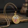 Collar colgante thangka dorado pintado a mano zorro redondo zaqilam madre verde Tíbet acero de titanio caja gabu marea nacional