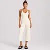 Conjunto de yoga transfronteiriço com lindo top de ioga com decote halter nas costas, conjunto de calças cropped de perna larga de cintura alta de secagem rápida para corrida e fitness para mulheres