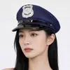 Gorra Azul Marino Bordada Europea y Americana Cosplay Uniforme de Policía Femenino Sombrero de Otoño e Invierno para Actuación Circunferencia de Cabeza Grande Sombrero de Marinero Japonés para Mujer