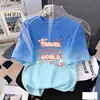 Camiseta de Manga Corta con Estampado Degradado para Niñas Verano Ropa Superior para Niños Mayores Estilo Coreano Holgada y Versátil Transpirable Tendencia en Ropa para Niños