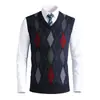 Colete de malha masculino transfronteiriço, roupa masculina casual de negócios, 6% lã, padrão losango jacquard outono e inverno, suéter sem mangas com gola V