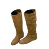 Botas de Moda Estilo Coreano con Hebilla, Apiladas, de Media Pantorrilla para Mujer, Botas Vaqueras Occidentales Plisadas hasta la Rodilla para Primavera y Otoño