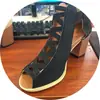 Zapatos de Tacón Grueso con Cremallera, Puntera Abierta, Talla Grande, Ante de Goma 414243
