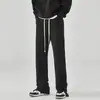 Calça casual nova de outono e primavera com zíper lateral e fenda calça esportiva masculina de cor sólida calça de moletom reta 2023
