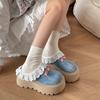 Meias Pantufas Femininas de Renda Doce com Solado Grosso e Biqueira para Verão 2025 Novos Sapatos Versáteis Mary Jane Birkenstock