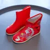 Terciopelo de Invierno Estilo Étnico para Mujer Niñas Zapatos de Tela del Viejo Pekín Zapatos de Algodón Botas Bordadas Hanfu Botas de Tobillo para la Nieve