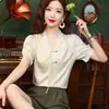 Nueva Camisa de Gasa Botonada Estilo Chino para Mujer, Blusa Jacquard Retro de Verano con Cuello en V Estilo Nacional, Elegante Top de Manga Corta