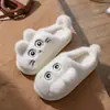 Pantuflas de felpa con cara de gato de dibujos animados para mujer, cálidas para otoño e invierno, antideslizantes, para el hogar, interiores, de pareja, con suela gruesa y peludas