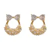 Pendientes Geométricos con Lazo de Circonita, Moda Exquisita de Lujo Ligero Estilo Francés, Elegantes y Versátiles con un Toque de Alta Gama, Pendientes Súper Brillantes