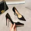 Novos Sapatos de Salto Alto Sexy com Laço e Recorte Lateral para Mulheres, Versáteis Bico Fino Stiletto Sapatos Individuais Femininos, Primavera e Verão 2025